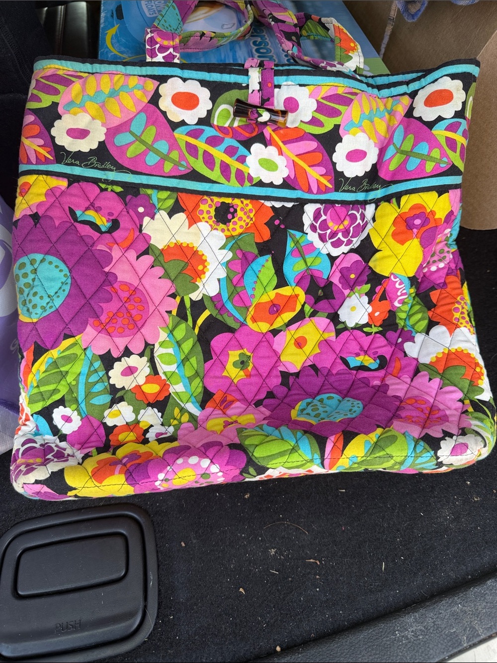 Vera Bradley Quilted Floral Tote in Pink, Green, Yellow, Black